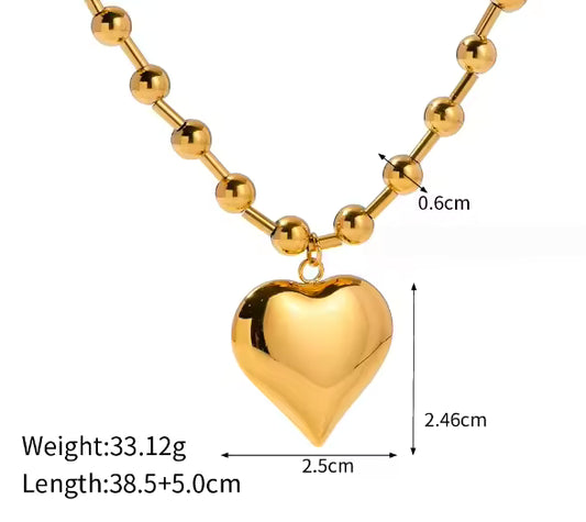 NEW! Waterproof 18K Gold Plated Stainless Steel Bead Chain Heart Pendant Necklace