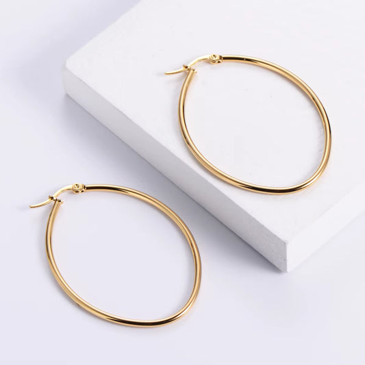 NEW Gold Plated Stainless Steel Oval Earrings